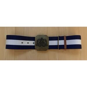 VTG Rugby Ralph Lauren Blue White Wide Belt Varsity Crest Logo Buckle M